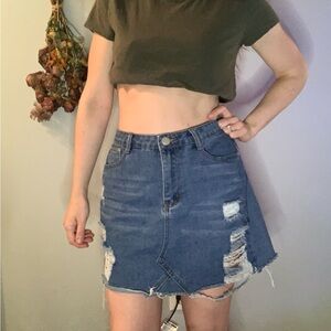 y2k BooHoo Distressed Denim Miniskirt US 8 UK 12
